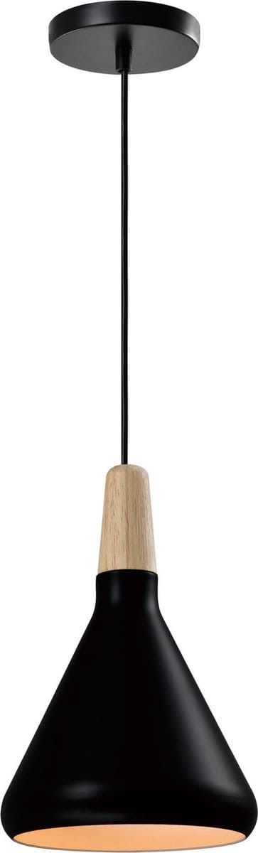 QUVIO Hanglamp Scandinavisch - Lampen - Plafondlamp - Verlichting - Verlichting plafondlampen - Keukenverlichting - Lamp - E27 Fitting - Met 1 lichtpunt - Voor binnen - Hout - Aluminium - Metaal - D 17 cm - Zwart