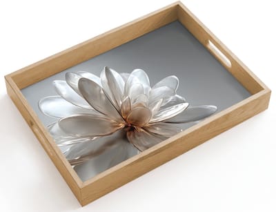 Dienblad hout 40x30 cm - Schootdienblad - Bloem - Wit - Neutraal - Borrelplank rechthoek - Plateau dienbladen