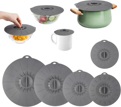 Set van 5 Herbruikbare Siliconen Deksel voor Schalen - Magnetron Deksel, BPA-vrij, Geschikt voor Voedsel, Pannen en Koelkast