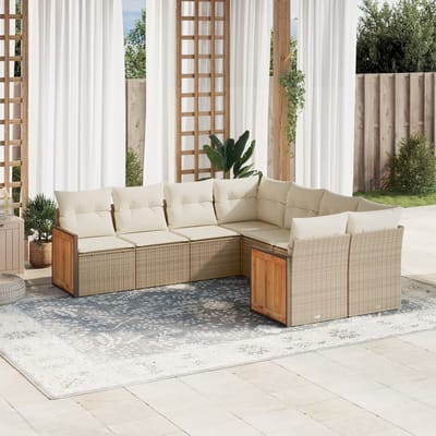 vidaXL - 8-delige - Loungeset - met - kussens - poly - rattan - beige
