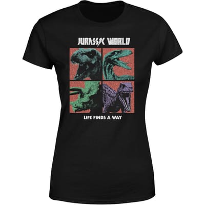 Jurassic Park World Four Colour Faces Women's T-Shirt - Zwart - 3XL