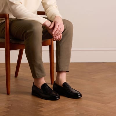 Manfield - Heren - Zwarte leren loafers - Maat 42