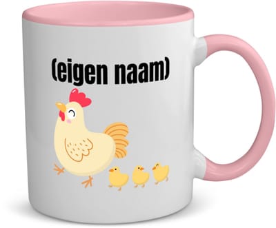 Akyol - kip met kuikens met eigen naam koffiemok - theemok - roze - Kippen - kippen liefhebbers - iemand die houdt van kippen - verjaardag - cadeau - kado - 350 ML inhoud