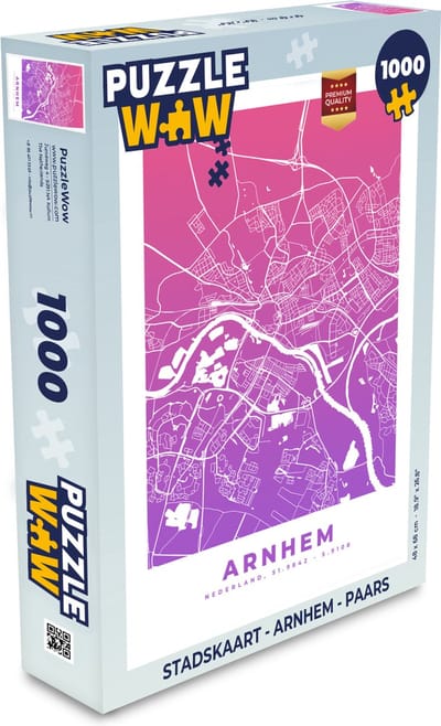 Puzzel Stadskaart - Arnhem - Paars - Legpuzzel - Puzzel 1000 stukjes volwassenen - Plattegrond