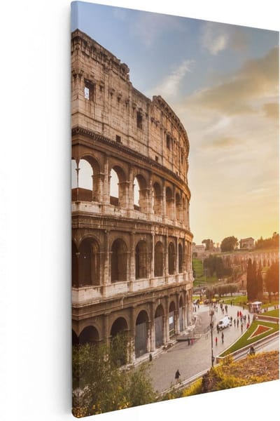 Artaza Canvas Schilderij Rome - 20x30 cm - Klein - Wanddecoratie Colosseum - Muurdecoratie Italië - Kamer Accessoires Zonsondergang