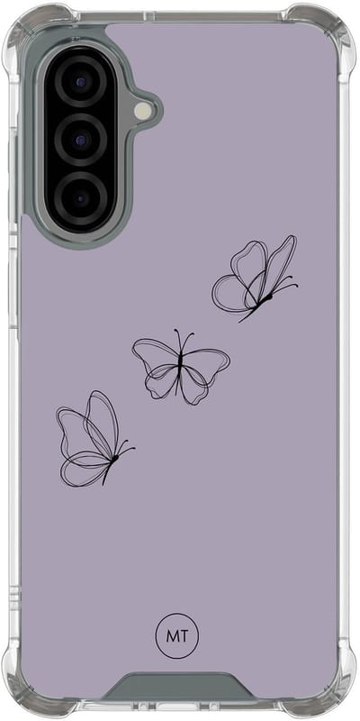 Hoesje (shockproof) geschikt voor Samsung Galaxy A56 - Vlindertjes - Extra sterke case - TPU/polycarbonaat - Print - Paars, Transparant