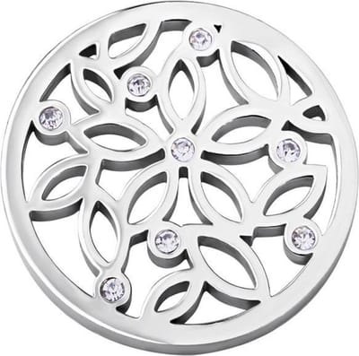 Quiges - Munthouder Munt 25mm RVS Bloemen met Zirkonia Zilverkleurig - EPRS080