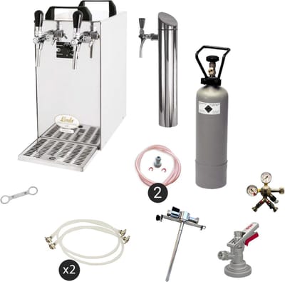 Complete set - Biertap - Kontakt 40 - 2-kraans, 50 liter/u - Beertender - Thuistap - Bierkoeler - met Fustkoppeling Type G, Adapter 5 liters