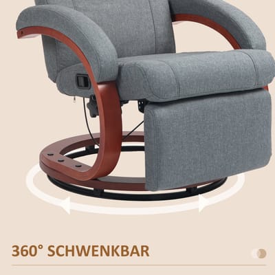 Relaxfauteuil Draaibaar Met Verstelbare Rugleuning En Voetsteun Voor Woonkamer En Tv Hoek Met Houten Basis Van Stof In Grijs