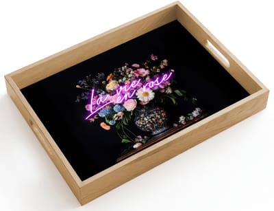 Dienblad hout 40x30 cm - Schootdienblad - Neon - Vaas - Bloemen - Borrelplank rechthoek - Plateau dienbladen