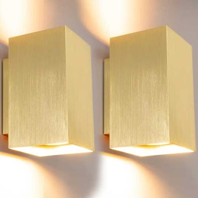 HOFTRONIC – Set van 2 wandlampen rechthoekig – Up and downlight – Dimbaar – GU10 fitting – Geborsteld goud aluminium – IP20 – Binnengebruik