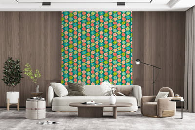Behang - Fotobehang Patroon - Bloemen - Retro - Jaren 70 - Breedte 165 cm x hoogte 220 cm