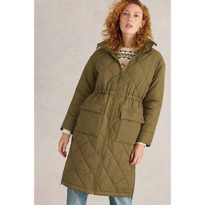 White Stuff Lorena Quilted Coat Khaki Green Maat: 10 REGULAR | Parka's Outlet | Dames | Groen