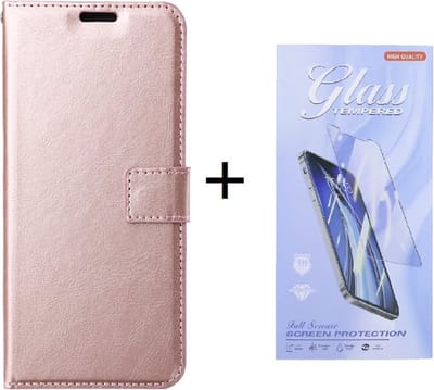 Bookcase Geschikt voor: Samsung Galaxy A06 - Rosegoud - portemonnee hoesje - Book Cover + 1x Screenprotector