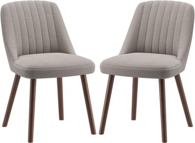 COLAMY Lot van 2 eetkamerstoelen - moderne keukenstoelen met schelpvormige rugleuning - zachte stof - massief houten poten - Scandinavisch design - geschikt voor eetkamer, woonkamer en restaurant - Taupe