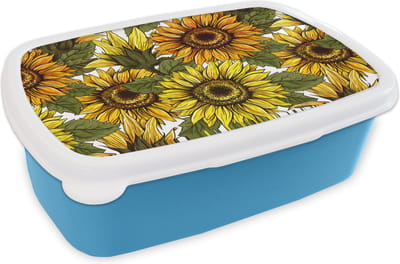 Broodtrommel Blauw - Lunchbox - Brooddoos - Zonnebloem - Vintage - Design - 18x12x6 cm - Kinderen - Jongen
