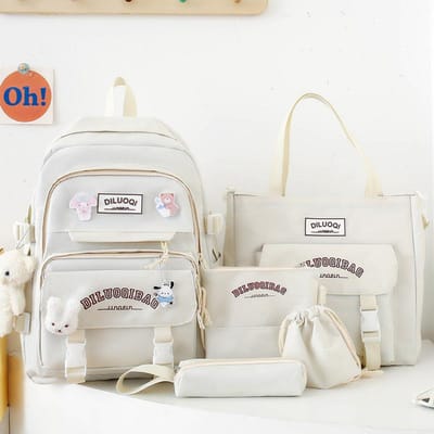 Kinderschooltassen  Basisschoolmeisjes  Middelbare scholieren  Vijfdelige schoolrugzakken white