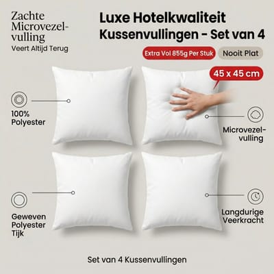 Set van 4 | BINNENKUSSEN - 45x45 cm | 855 gram/stuk | Kussenvulling | 100% Polyester | Vulling - Microvezel