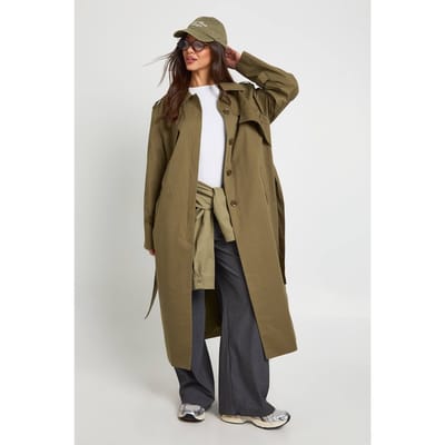 boohoo Dames Oversized trenchcoat met riem | Kaki | Maat: 36