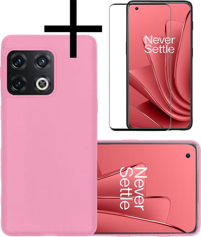 Hoesje - Met Screenprotector - Geschikt voor OnePlus 10 Pro - Sterk & Shockproof - Back Cover - Siliconen Case - Telefoon Hoes - Lichtroze