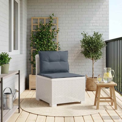vidaXL - Eén-zits - Tuin - Sofa - met - Kussens - Rieten - Look - PP - Wit
