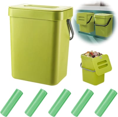 afvalemmer voor keuken, duurzame biologische afvalemmer, 5 l afvalemmer met deksel, vuilnisemmer voor werkblad, geurloos en ruimtebesparend, veelzijdig, composter, voor keuken, thuis