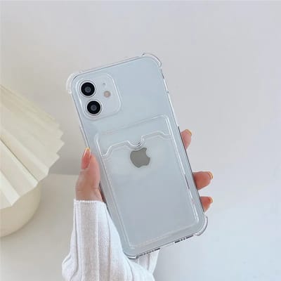 Rico Vitello Siliconen anti shock back cover Geschikt voor Apple iPhone 12 mini doorzichtig (transparant) met kaarthouder/ telefoonhoesje met vakje voor pasje.