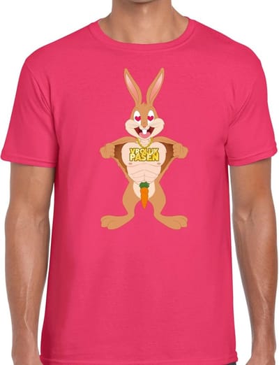 Roze Paas t-shirt verliefde paashaas - Pasen shirt voor heren - Pasen kleding S