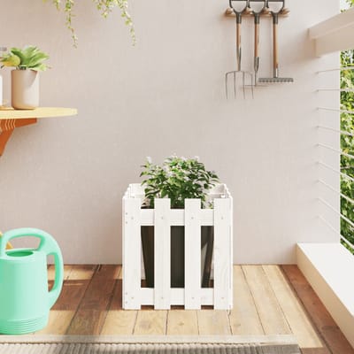 vidaXL - Plantenbak - met - hekontwerp - 40x40x40 - cm - massief - grenenhout - wit
