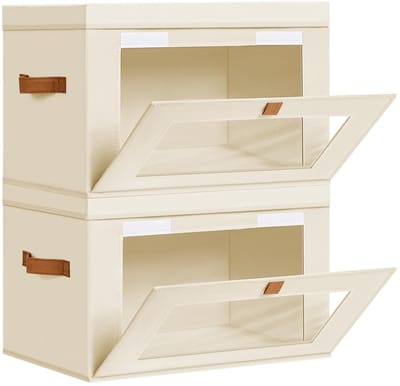Dailygoods- Opbergdozen met Deksel - Set van 2 - Opbergdoos Stof - Opvouwbare Opbergdozen - 42 x 30 x 28 cm - Ruimtebesparend - Opbergmanden