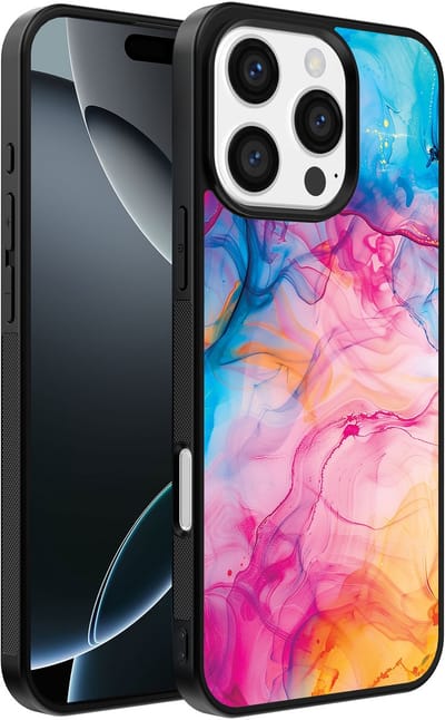 Smartphonica Telefoonhoesje Geschikt voor iPhone 16 Pro Max met Regenboog Acryl Marmer Opdruk - TPU Backcover Case Rainbow Acrylic Marble Design geschikt voor iPhone 16 Pro Max