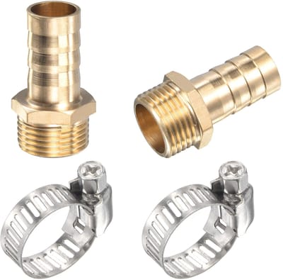 sourcing map 2 stuks messing slangtuit recht 12 mm x G3/8 buitendraad buisverbinding met slangklem van roestvrij staal