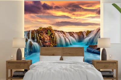 Behang - Fotobehang Waterval - Landschap - Wolken - Natuur - Breedte 240 cm x hoogte 240 cm