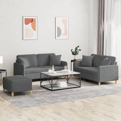 vidaXL - 3-delige - Loungeset - met - kussens - stof - donkergrijs