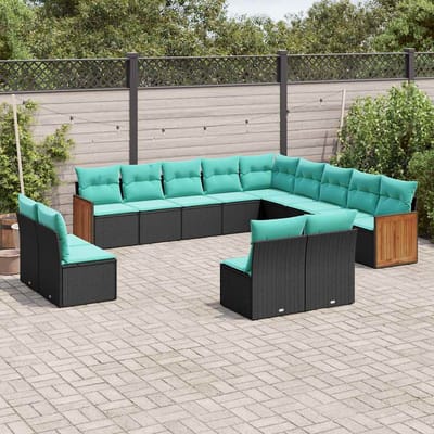 vidaXL - 13-delige - tuinbankset - met - kussens - van - zwart - polyrotan