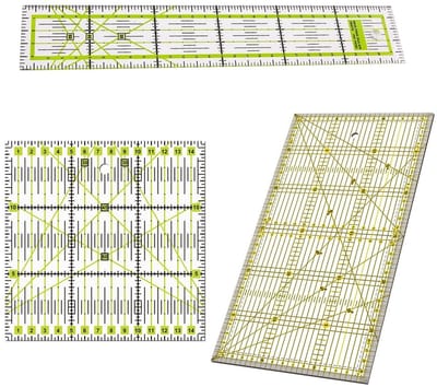 Patchwork Linial Set van 3 Stukken, Transparant met Schaal en Hoekfuncties voor Quilten en Creatieve Projecten, 15x15cm/15x30cm/5x30cm