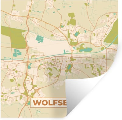 Muurstickers - Sticker Folie - Wolfsburg - Plattegrond - Kaart - Stadskaart - Vintage - 100x100 cm - Plakfolie - Muurstickers Kinderkamer - Zelfklevend Behang XXL - Zelfklevend behangpapier - Stickerfolie