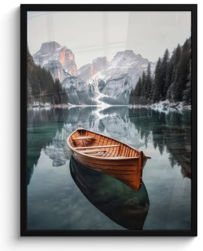 Poster in lijst - Fotolijst 60x80 cm - Posters - Boot - Bergen - Natuur - Water - Posterlijst zwart - Decoratie - Wanddecoratie woonkamer - Muurdecoratie slaapkamer
