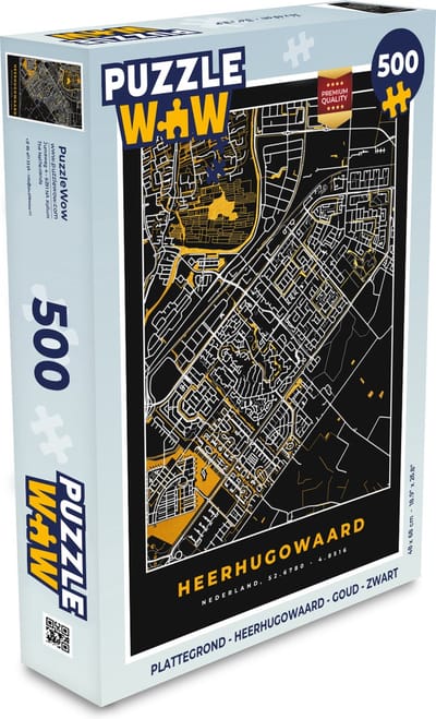 Puzzel Plattegrond - Heerhugowaard - Goud - Zwart - Legpuzzel - Puzzel 500 stukjes - Stadskaart