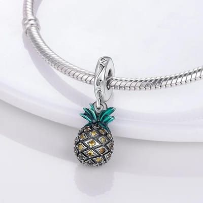 Zomer Ananas Fruit Hanger Koper Verguld Echte Kralen Past op Echte Bedel Armbanden Kralen Sieraden Cadeau Voor Vrouwen white