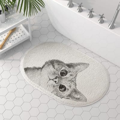 Cartoon Schattige Kat Badkamer Vloermat Zacht Pluche Woonkamer Slaapkamer Vloermat Gevoel Volledig Gebied Tapijt Huisdecoratie 40x60cm 16x24inch gray