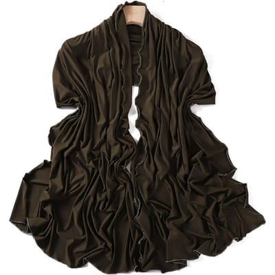 Hijab Jersey à Bord Ondulé de Luxe Pour Femmes Foulard Uni en Soie de Lait Foulard Headscarf Châle d'Automne Foulard Stretch en Mousseline Ramanda black