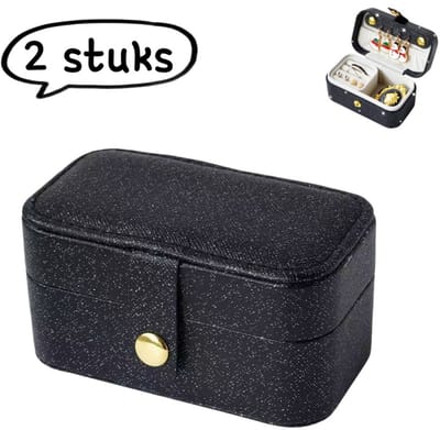 2-delige mini-sieradendoos - Draagbare en elegante sieradendoos voor op reis en het opbergen van sieraden - Kleine geschenkdoos voor ringen, oorbellen en kettingen - 9,5*5*5 cm - Zwart