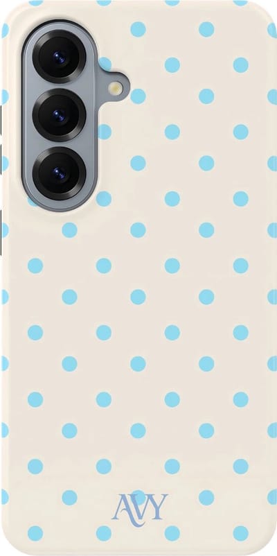 AVY Hoesje geschikt voor Samsung Galaxy S26 | Riviera Dots | Polka Dots | Beige & Blauw | Hard Shell Back Cover | Compatibel met MagSafe & Qi2