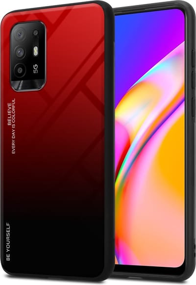 Cadorabo Hoesje geschikt voor Oppo A94 5G in ROOD - ZWART - Tweekleurige beschermhoes van TPU-silicone Case Cover en achterzijde van gehard glas