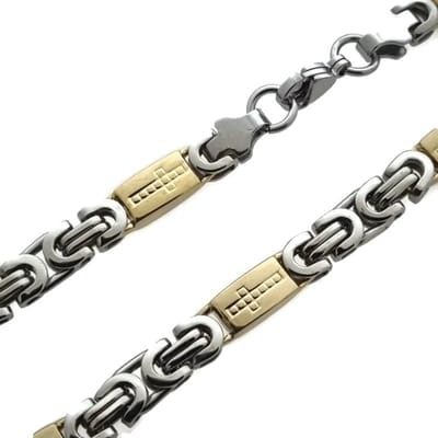 Aramat Jewels | Halskettingen | Grieks Motief Stalen Koningsketting met Versace Design | Bicolor / 55cm / 6mm |55cm | | Staal | Volwassenen | Verkleurd niet