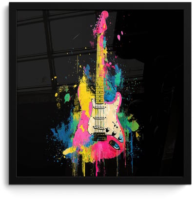 Poster in lijst - Fotolijst 40x40 cm - Posters - Gitaar - Kleurrijk - Verf - Posterlijst zwart - Decoratie - Wanddecoratie woonkamer - Muurdecoratie slaapkamer