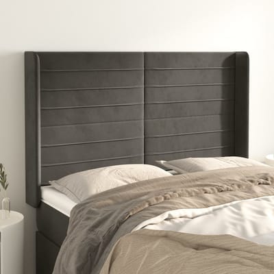 vidaXL - Hoofdbord - met - randen - 147x16x118/128 - cm - fluweel - donkergrijs
