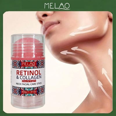 MELAO Retinol Collageen Gezichts- en Nekverzorgingsstick, Bevat Retinol en Collageen, Anti-Aging Gezichts- en Nekverzorgingsstick, Draagbaar Huidverzorgingsproduct, 40g/1.41oz