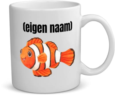 Akyol - oranje vis (nemo) met eigen naam koffiemok - theemok - Vis - vissen liefhebbers - iemand die houdt van vissen - verjaardag - cadeau - kado - 350 ML inhoud